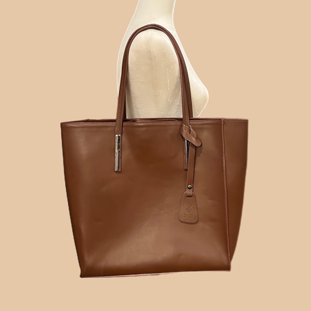 Vera Pelle Brown Italian Leather Large Tote Bag